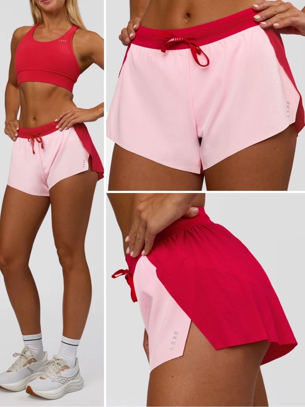 LSKD Accelerate 3" Mid-Rise Running Short Scarlet Marshmallow XS NEW WITH TAGS